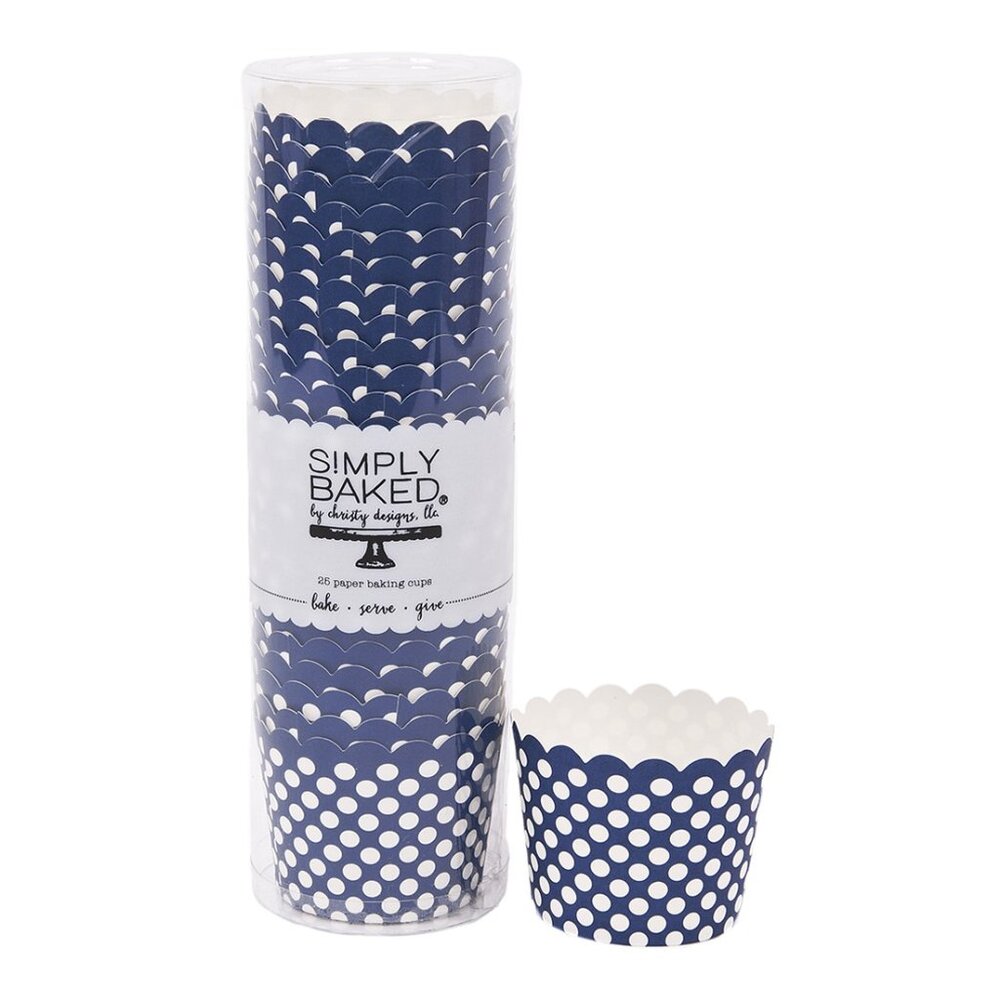 Simply Baked Small Paper Baking Cups 2 Sleeves/ 50 cups Navy Blue Polka Dot